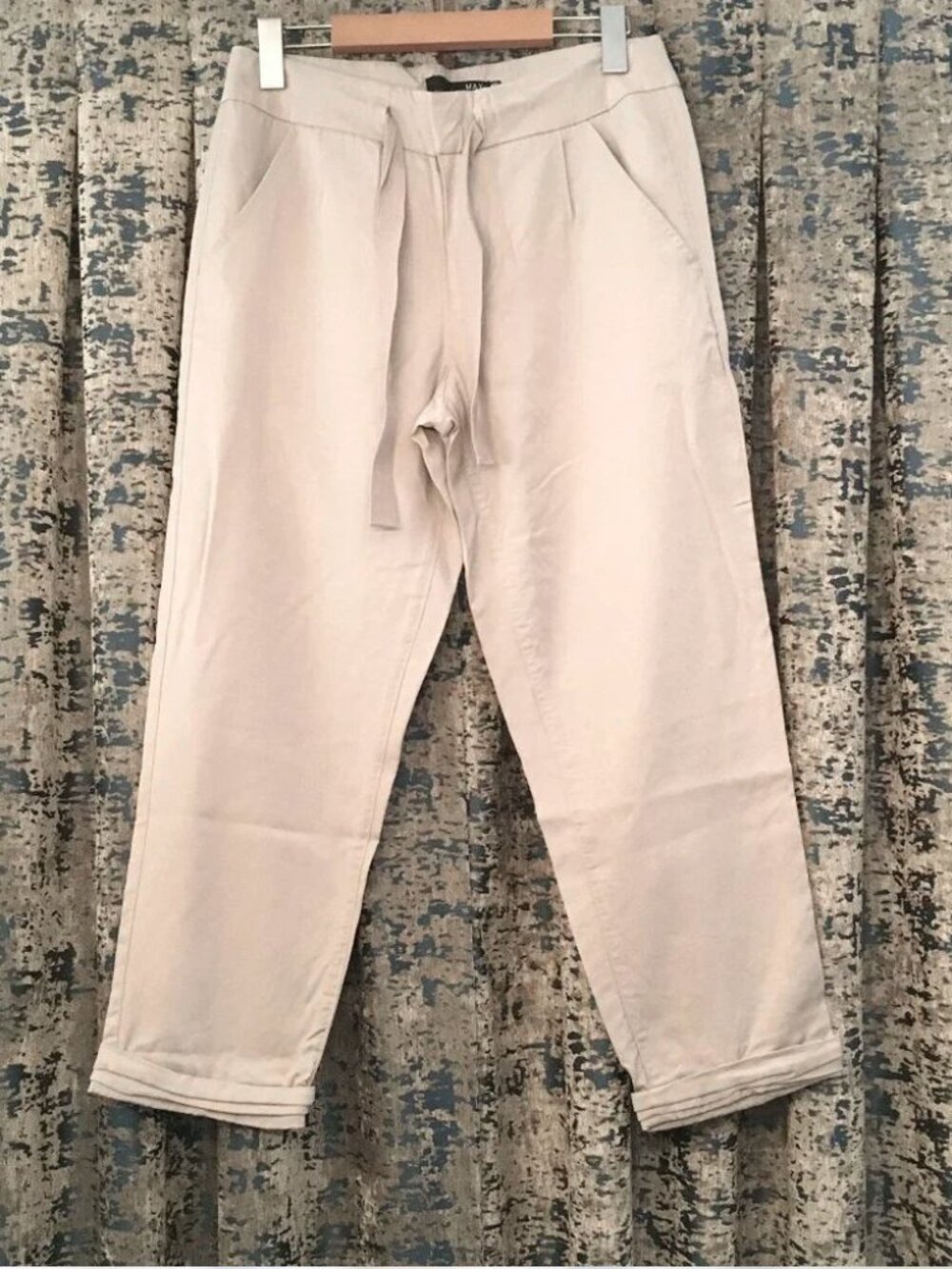 Max Jeans Sand Pleated Tie Paperbag Waist Trousers Size 4